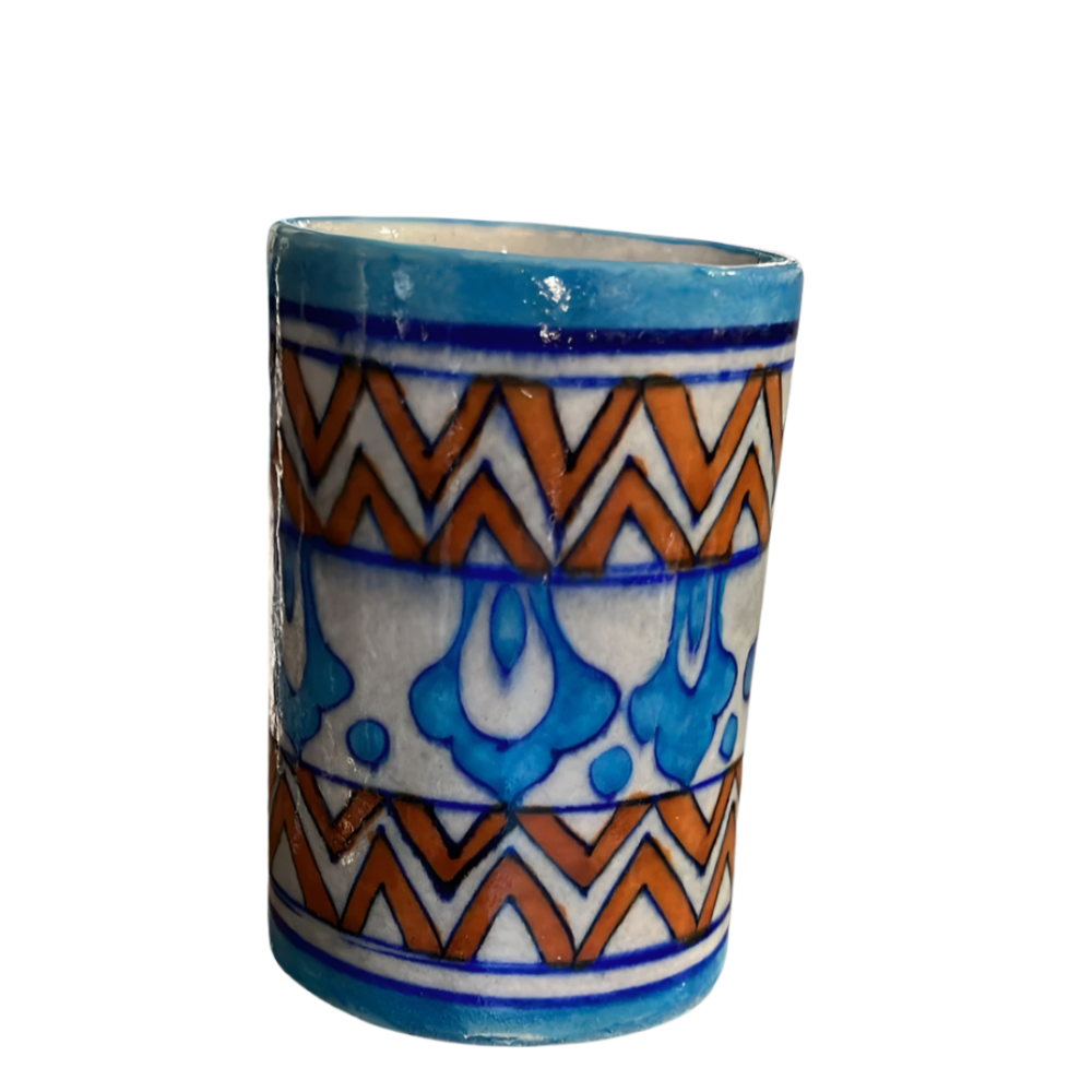 Blue Pottery Glass & Pen Stand