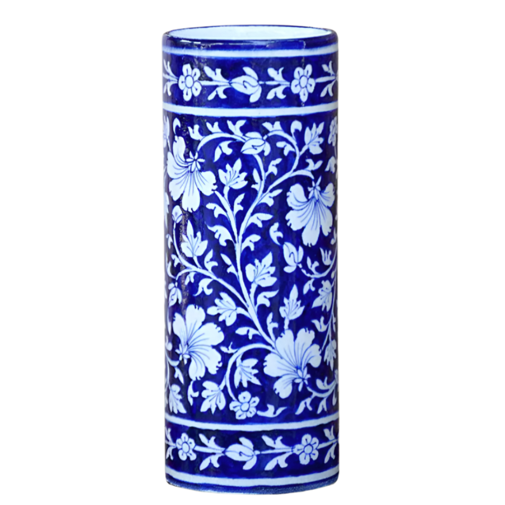 Blue Pottery Cylinder Shape Vase