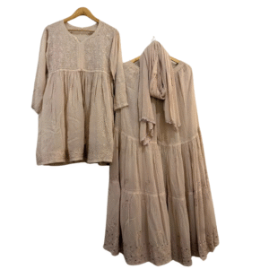 Chikankari gown set 3 piece